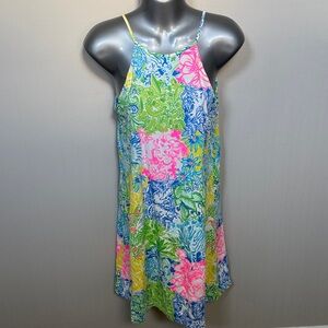 Lilly Pulitzer Neon Pink, Lime Green & Sky Blue Floral Shift Dress